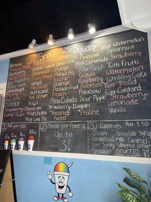 Menu 55+ flavor board Toppings  Size  Pricing