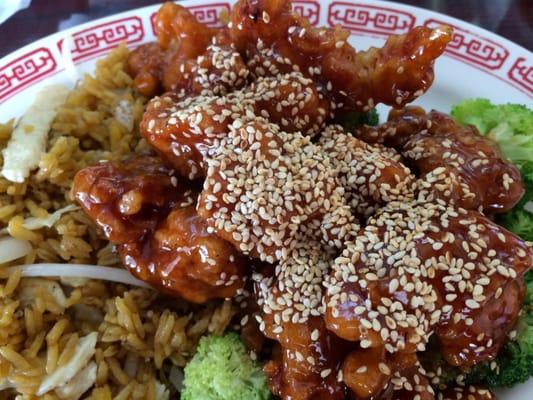 Sesame Chicken lunch special with a side of chicken fried rice. Amazing.