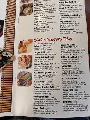 Sushi Menu