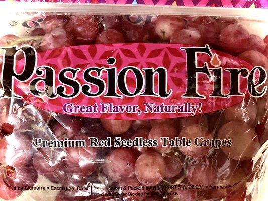 "Passion Fire" red seedless. Crisp, sweet, w/ pinkish color.  If only all grapes were like this.