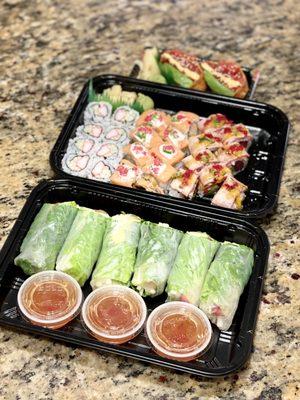 Leo roll: tuna, salmon & yellowtail; California Roll, & three rolls hubs forgot the name