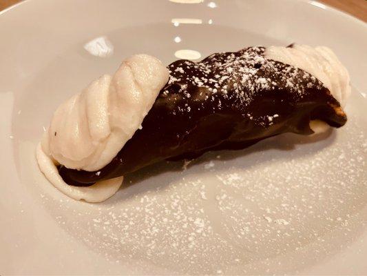 Chocolate dipped cannoli.