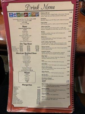 Drink menu