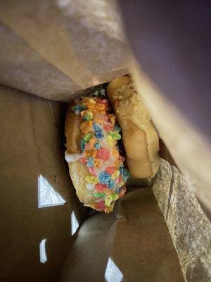 Fruity pebbles and pistachio mochi donut