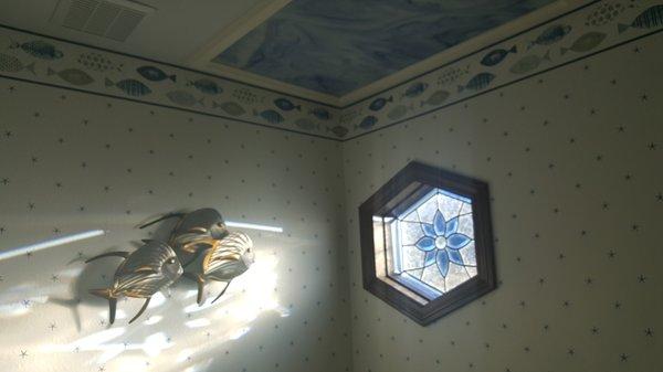 Chespeke by Brewster - Key West Blue Fish Border and White Sands Blue Starfish Wallpaper.