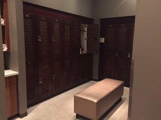 Locker rooms- body/hand/face towels and spa robe inside. Tons of space. Code combination lock. Your things are secure!