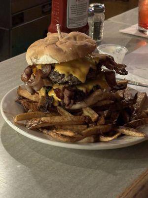 Bacon double cheeseburger.  One pound of meat.  Good luck finishing it.