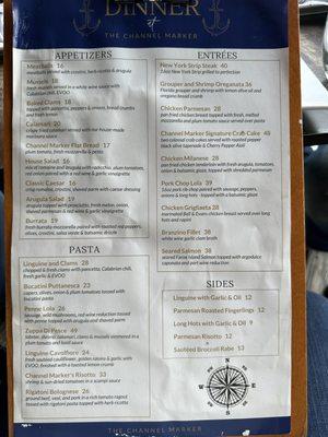 Dinner menu