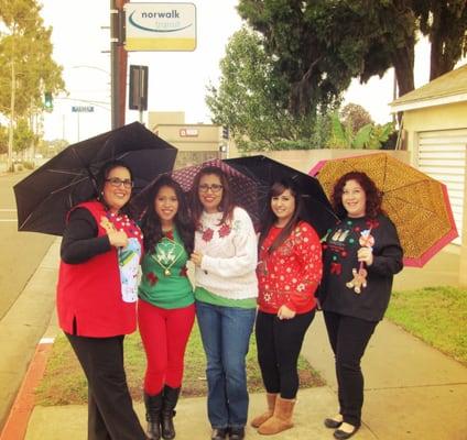 Dressed for every ocassion, Ugly Christmas sweater day.