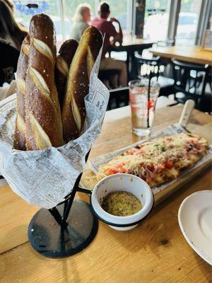 pretzel sticks and bruschetta