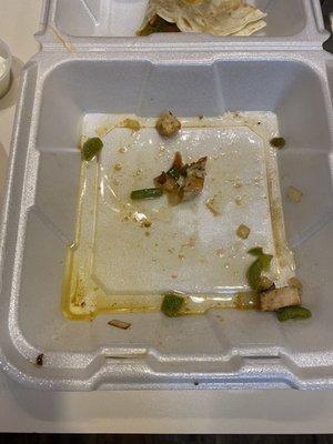 The grease collected in the bottom of quesadilla box!