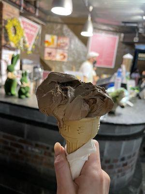 Chocolate gelato on cone