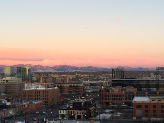 Sunrise from the rooftop at 2020 Lawrence apartments