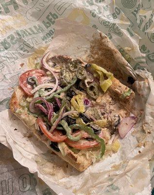 Beneath at least five layers of individually-wrapped paper and about 15 Subway wrappers total, here's my "eat fresh refresh."