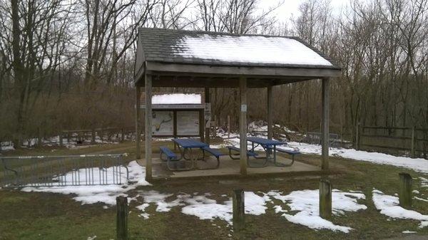 small shelter with a kiosk