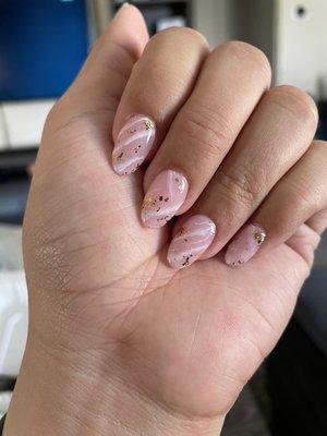 Beautiful marble nails with gold flakes by Jasmine