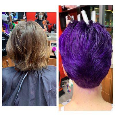 Purple hair and haircut