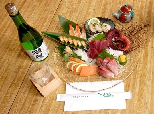 Assorted sashimi & Sake.