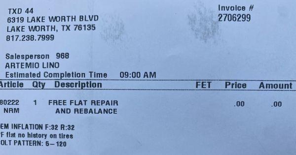 Thank you Discount Tire! This is why I buy all my tires from them, took 10 minutes and I was out of there!