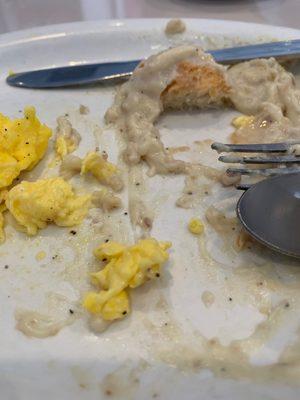 Half order biscuits & gravy and 2 scrambled eggs. Full up!!!