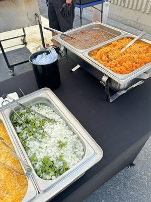 Setting up the sides and toppings! The Onion/Cilantro combo was to die for and so fresh!!