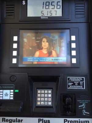 Watching the news/tv spots while getting gas...how cool!