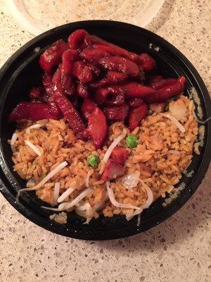 Boneless barbecue spareribs and pork fried rice. Delicious