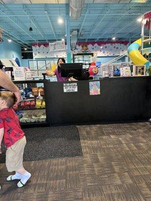 Front desk... not security, no wristbands, anyone can walk in or out with your kids.