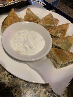 Spinach Pies with homemade tzatziki made with Love