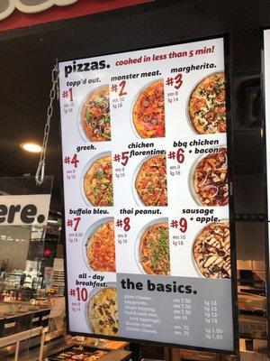 Pizza menu