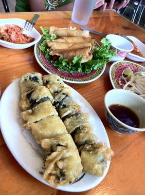 Egg rolls and deep fried japchae