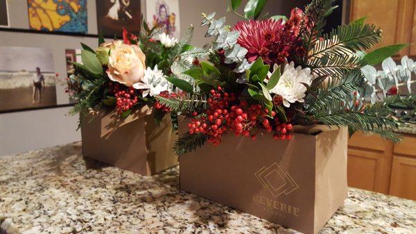 Christmas 2017 Bouquets - still in the box. The vases inside the box are beautiful but forgot to take a picture.