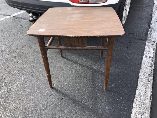 Wood ish table looks mid century I love it with senior discount $6.03