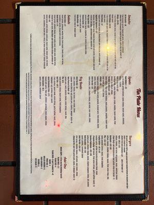 Front of menu