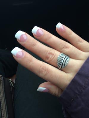 Pink and white gel mani. Julie is the woman who did them. She's awesome and gives a great shoulder massage! I love coco nails!