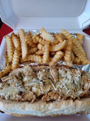 CHICKEN PHILLY, NO Veggies AND SEASONED FRIES