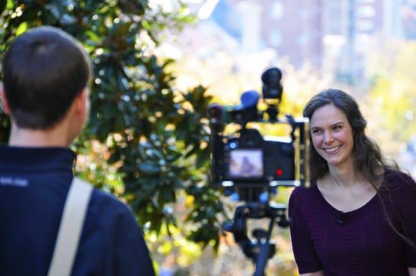 Claire shoots a video about McKenzie Mechanical Therapy and Diagnosis (MDT), only available at RosePT in Washington, DC.