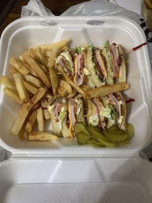 Club sandwich and fries weekly special. $8.99