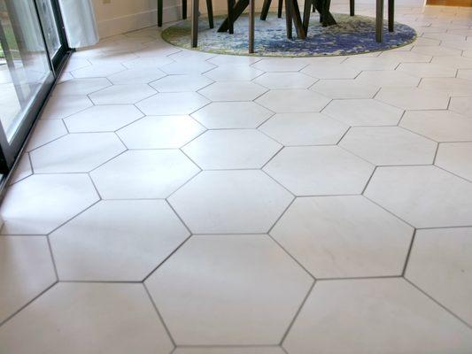 Our client wanted style and durability in their kitchen. This porcelain tile is perfect for adding a contemporary flair!