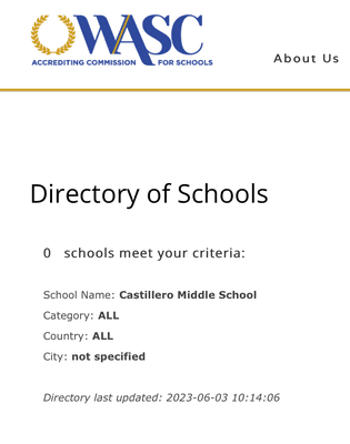 WASC website confirming that our local school is NOT affiliate with the accrediting company the owner of Math Enrichment cited