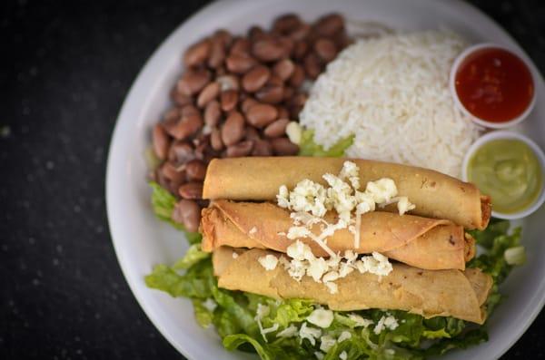 Chicken Taquitos with rice and beans