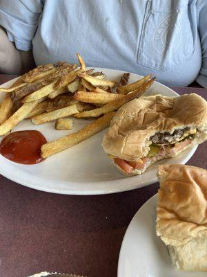 Hamburger and  fries