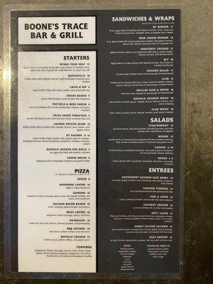 Menu at restaurant.