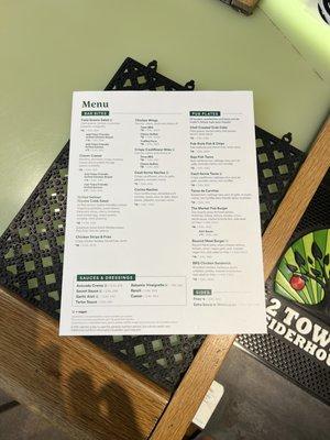 Menu as of March 2023