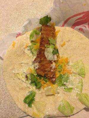 Ordered a chicken wrap w/ extra lettuce & no sauce.  When I got home no extra lettuce & sauce & a very thin slice of chicken.