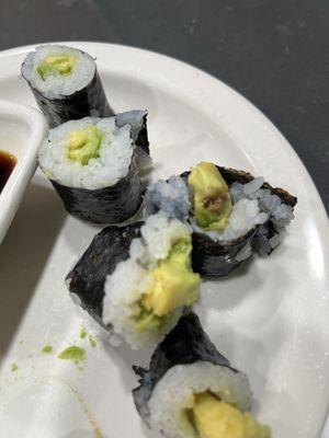 Avocado Roll. I use to love this place. They use to put more in the avocado roll besides just rice and avocado. Bummer.