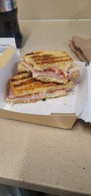 Inside of the turkey bacon and swiss panini For 7-eleven/speedway pretty good.