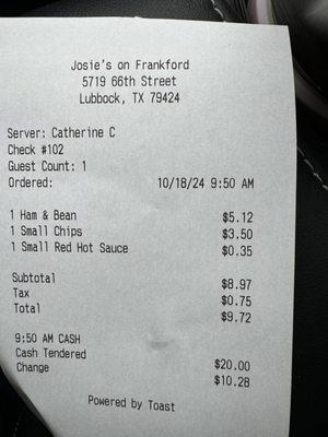 The prices on receipt are different from prices on the menu.