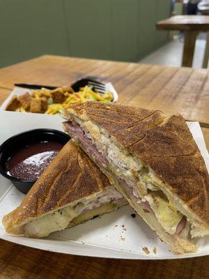 Cuban sandwich. Small house salad (raspberry vinaigrette).