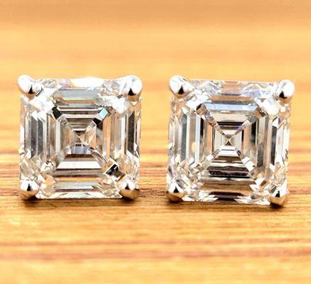 Lab Created Asher Cut diamond stud earrings.